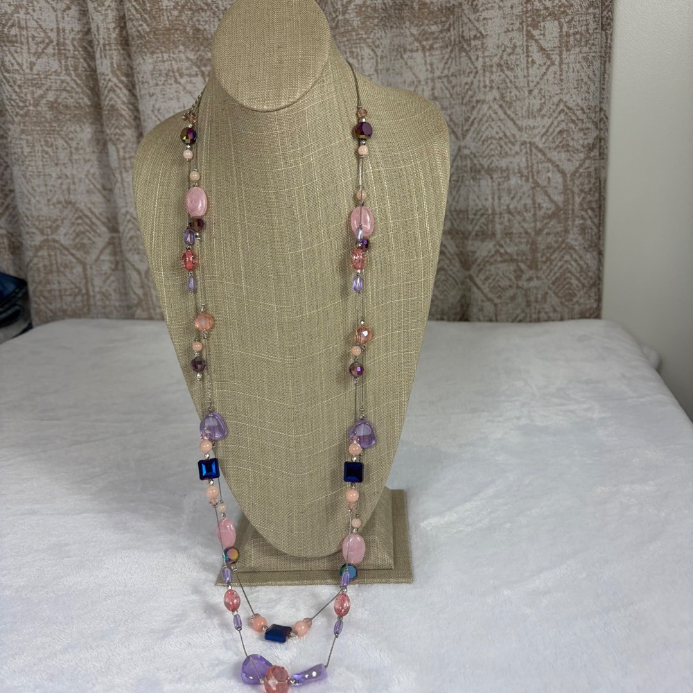 Chico's Statement Necklace Women OS Pink Purple Multi-Strand Beaded Layered